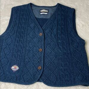 Vintage Blue Cable Knit Vest with Button Closure